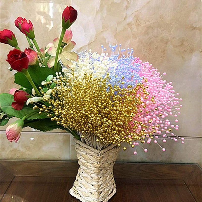 JUXINGDAZYF 100pcs Beaded Stick Bride Wedding Pearl Bouquet Party Decoration, 4mm String Pearl Sticks Vase Filler, Christmas Tree Picks and Sprays, Artificial Flowers Pampas Grass Bouquet Accessories(Silver) - Image 5